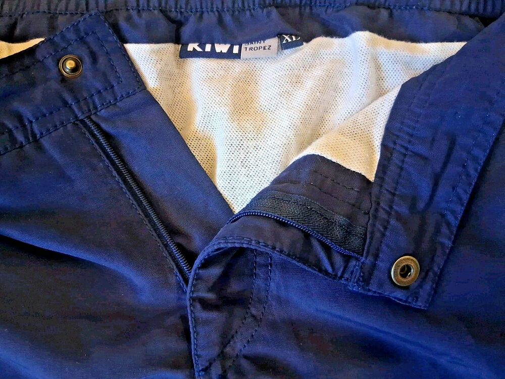 Kiwi Saint-Tropez Swim Shorts Size XL Mens Adjustable Side Buckle Silver Trunks